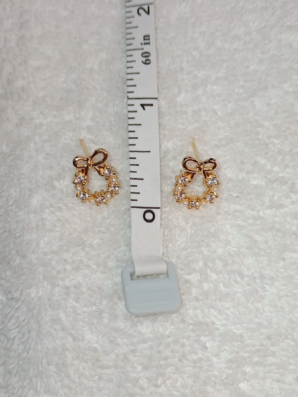 Petite Gold Tone Mini Pearl Wreath Stud Earrings with Bow